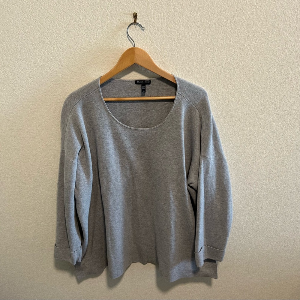 Eileen Fisher Heather Gray Knit Top scoop neck